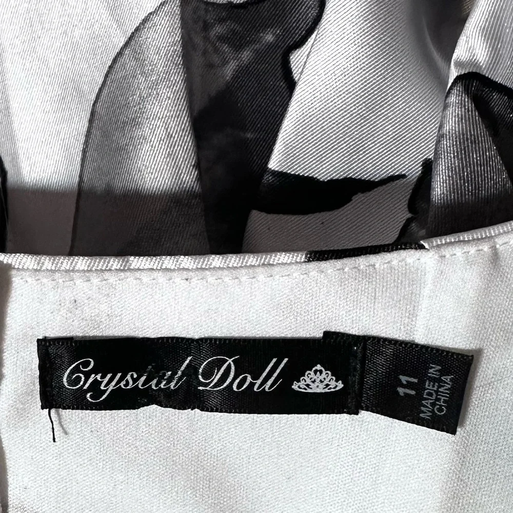 Crystal Doll Floral Criss Cross Back Fit & Flare Dress Black White Party Short - Picture 5 of 5